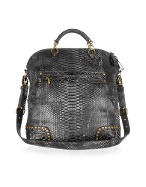 Ghibli Black Reptile Leather Large Tote Bag