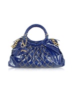 Ghibli Blue Quilted Patent Leather Large Satchel Bag