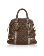 Ghibli Brown Quilted Leather and Reptile Trim Tote Bag