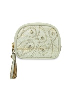 Ghibli Cream Jeweled Python Leather Zip Coin Holder