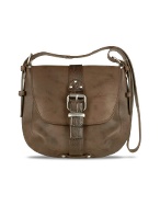 Crocodile Trimmed Brown Leather Cross Body Bag