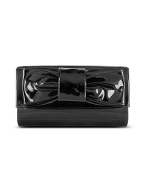 Front Bow Black Patent Leather Clutch