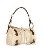 Ghibli Front Tassel Cream Suede and Leather Hobo Bag
