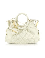 Ghibli Ivory Quilted Nappa Leather Satchel Bag