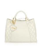 Ghibli Ivory Quilted Nappa Leather Tote Bag