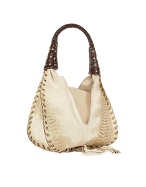 Ghibli Jeweled Beige Suede and Reptile Leather Hobo Bag