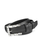 Ghibli Jeweled Buckle Black Calf Leather Skinny Belt