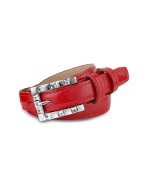 Jeweled Buckle Red Patent Leather Skinny Belt