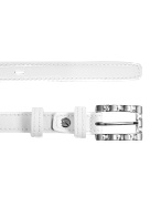 Ghibli Jeweled Buckle White Patent Leather Skinny Belt