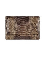 Ladies`Brown Python and Calf Leather Flap ID Wallet