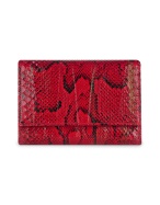 Ladies`Red Python and Calf Leather Flap ID Wallet