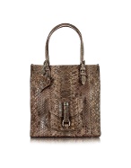 Light Brown Front Pocket Python Tote Bag w/Pouch