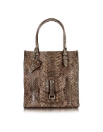 Ghibli Light Brown Front Pocket Python Tote Bag w/Pouch