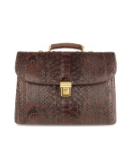 Men` Dark Brown Reptile Leather Double Gusset Briefcase
