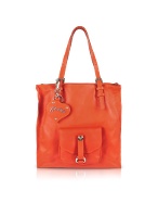 Ghibli Orange Nappa Leather Zippered Tote Bag