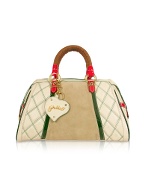 Ghibli Quilted Beige and Brown Leather Trim Bauletto Bag