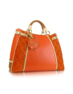Ghibli Quilted Orange Calf Leather and Suede Tote Bag