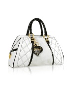 Ghibli Quilted White and Black Leather Trim Bauletto Bag