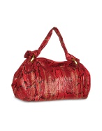 Red and Gold Reptile Leather Large Satchel Bag