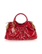 Ghibli Red Quilted Patent Leather Large Satchel Bag