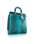 Ghibli Turquoise Python Skin Large Tote Bag