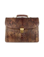 Ghibli Women` Gold Brown Reptile Leather Double Gusset Briefcase