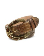 Ghibli Women` Jeweled Buckle Brown Genuine Python Belt