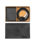 Black Leather Billfold Wallet and Belt Set