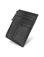 Black Logoed Genuine Leather Card Holder