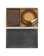 Dark Brown Leather Billfold Wallet and Belt Set
