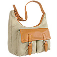 Front Pockets Canvas & Leather Hobo Bag