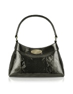 Lauro - Black Logo Patent Leather Shoulder Bag