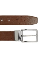 Men` Reversible Black/Ostrich Stamped Brown Leather Belt