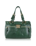Menta - Green Reptile Stamped Leather Satchel Bag