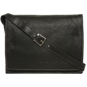 Gianni Conti Leather Messenger Bag- Black