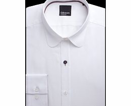 Gibson White Herringbone Shirt with Penny Round