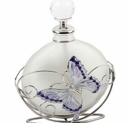 Beautiful Juliana, glass perfume bottle in a metal holder, decorated with purple flowers, crystals and a butterfly. An ideal gift for her (561PB).