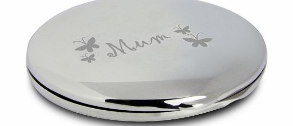 Gifts for Women Silver Finish Engraved Mum Round Butterfly Compact Mirror Great Gifts Idea for Mummy Birthday Christmas Presents Mothers Day Gift