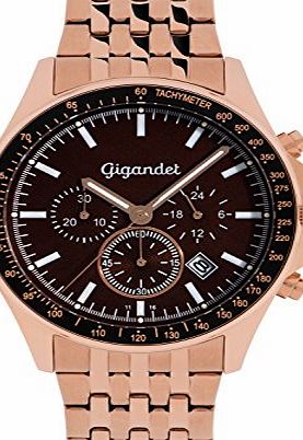 Gigandet VOLANTE Mens Quartz Chronograph - Wrist Watch with Analogue Display - 100m/10atm Water Resistant with Date display, Rose Gold Stainless Steel bracelet and Brown Dial - G3-013