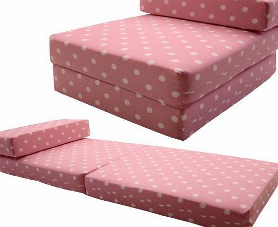 Gilda  STANDARD CHAIRBED - PINK SPOTS COTTON Single Chairbed Guest Z Chair bed Hardwearing Washable 100% Cotton Bed Z Bed Chairbed Futon Fold Out Guest Sleep Over Bed more fabric colours & types 