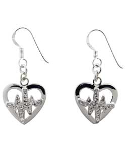 Giles Deacon Sterling Silver Crystal Heartbeat Drop Earrings
