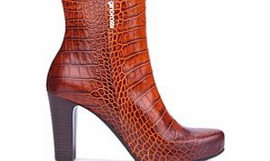 GINO ROSSI Cognac embossed leather heeled boots
