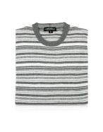 Menand#39;s Light Gray Striped Wool and Cashmere Sweater