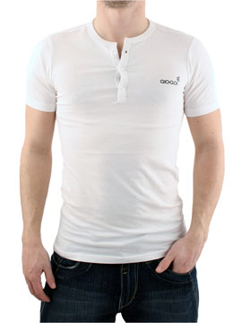 Gio Goi White Grandad Collar T-Shirt