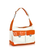 Giorgio Fedon 1919 City - White and Orange Croco Trim Messenger Bag