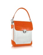 City - White and Orange Croco Trim Small Messenger Bag