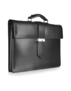 Class - Menand#39;s Black Leather Single-Gusset Briefcase
