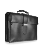 Class - Menand#39;s Black Leather Triple-Gusset Briefcase