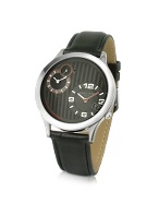Dual-Time Men` Black Stainless Steel Date Watch