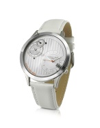 Dual-Time Men` White Stainless Steel Date Watch